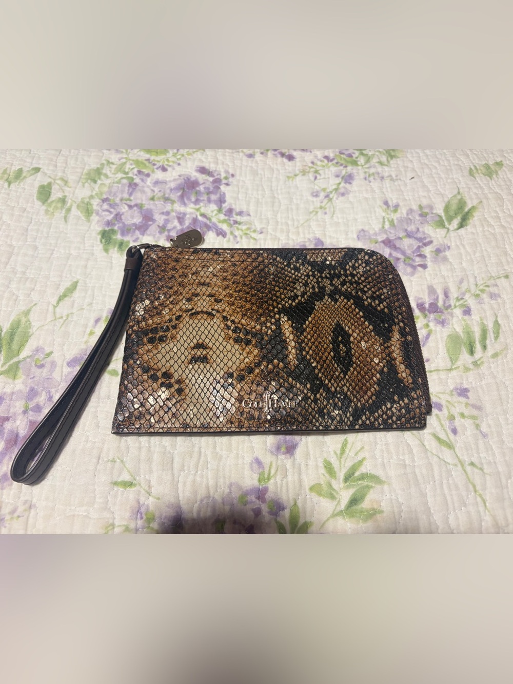 Cole Haan Brown Snake-Print Wristlet Clutch + A GIFT 🎁